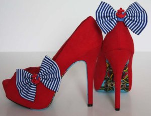 MystitchandKitsch Rockabilly Burlesque Nautical Stripe Shoe Bow